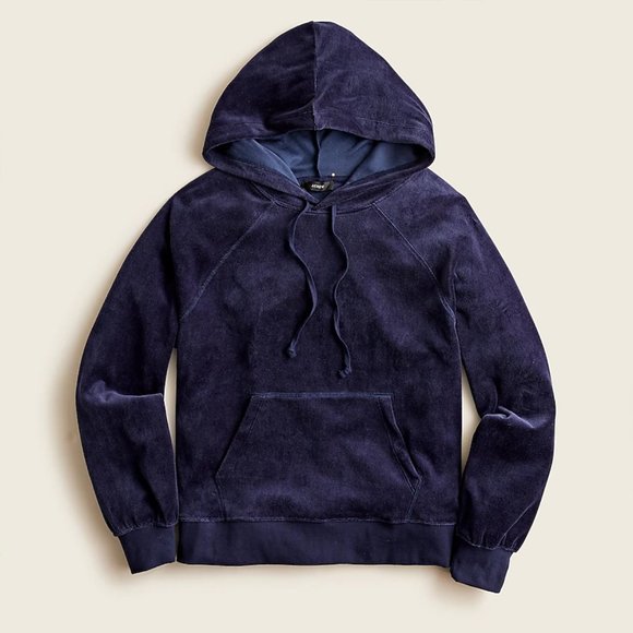 J. Crew Tops - J.CREW NAVY BLUE RELAXED VELOUR HOODIE